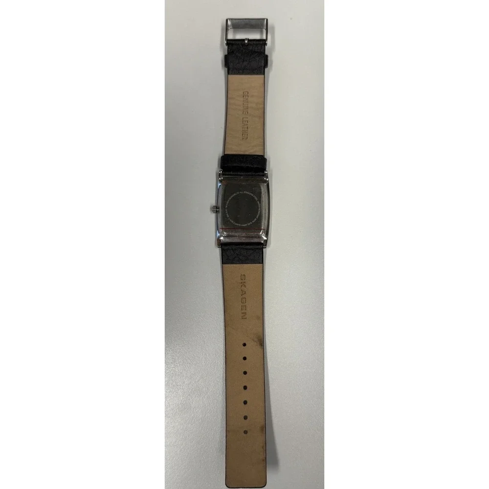 Skagen Denmark 294LSLB1 Men's Rectangular Tank Watch Black Leather New Battery